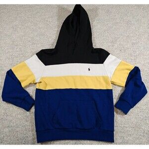 Polo Ralph Lauren Black Multi Colorblock Double Knit Hoodie Youth Size L (14-16)